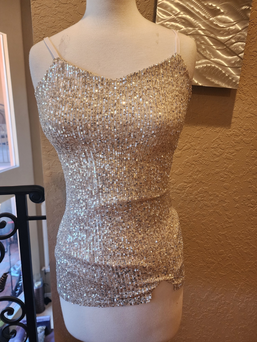 art class Gold Sequin Spaghetti Strap Top